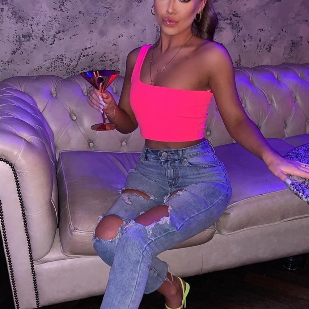 NWT Rebellious Fashion neon pink one shoulder